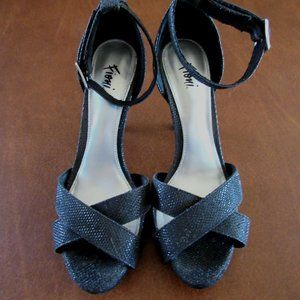 Fioni Black Glitter High Heel Stiletto Sandals Size Womens US 5.5 UK 3.5 EUR 36